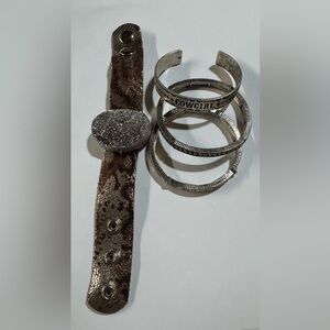 Silver and Brown Bracelet Set